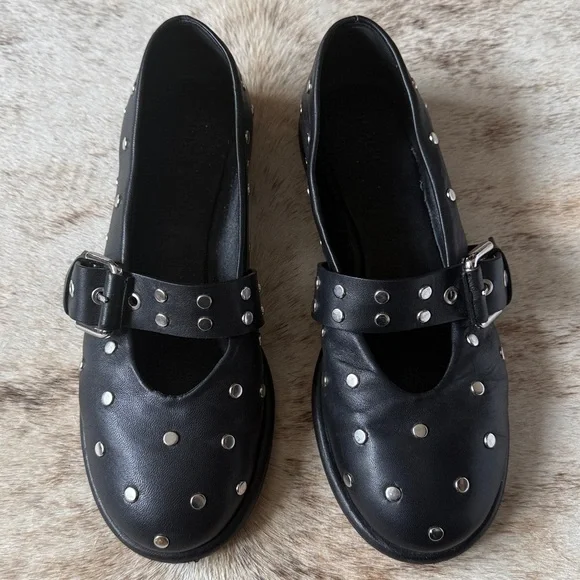 ME+EM Black Silver Studded Ballerina Flat 7 37 Leather Box + Bag Ballet - Picture 6 of 16